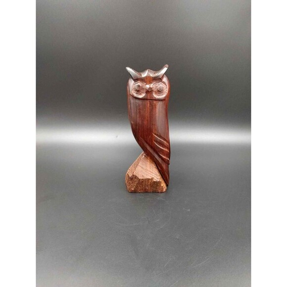 Vintage Carved Owl Ironwood Figurine Sculpture 8" MCM Dark Brown Mid Century - Picture 1 of 9